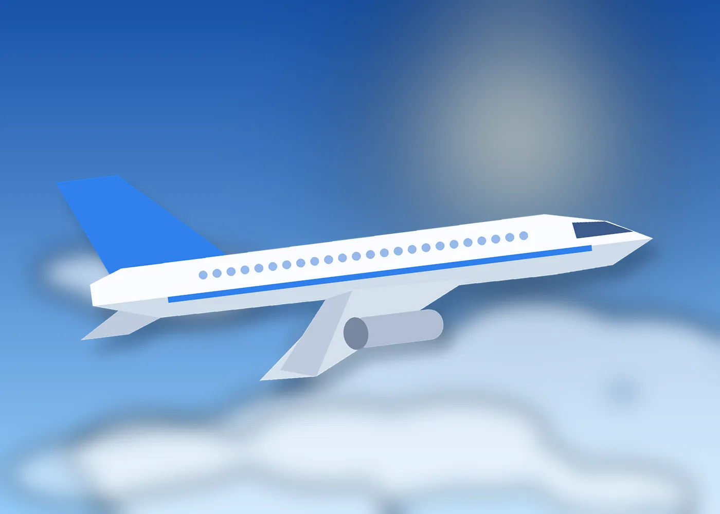 Commercial airplane flying above the clouds